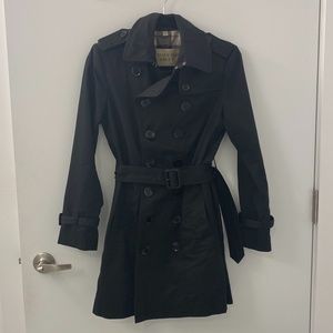 Burberry Brit Black Trench Coat, Mid Length Medium